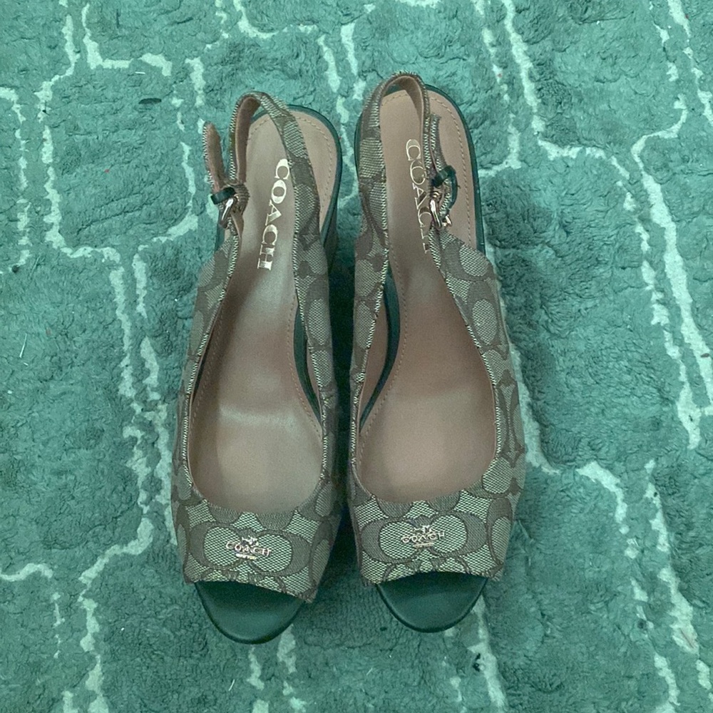 Black and brown coach wedges
